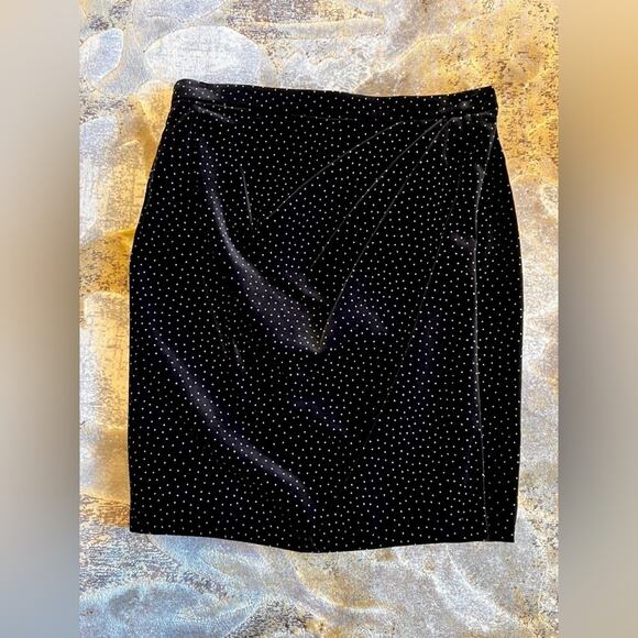 NWT Theory Womens Black Polka Dot Silk Velvet Pleat Wrap Work Skirt Sz 4 - Picture 2 of 7